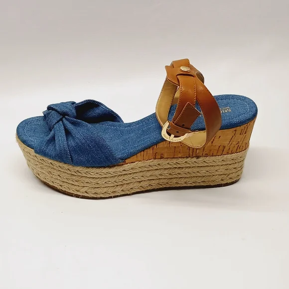 Michael Kors Blue and Tan Women's Wedge Sandals - Picture 6 of 16